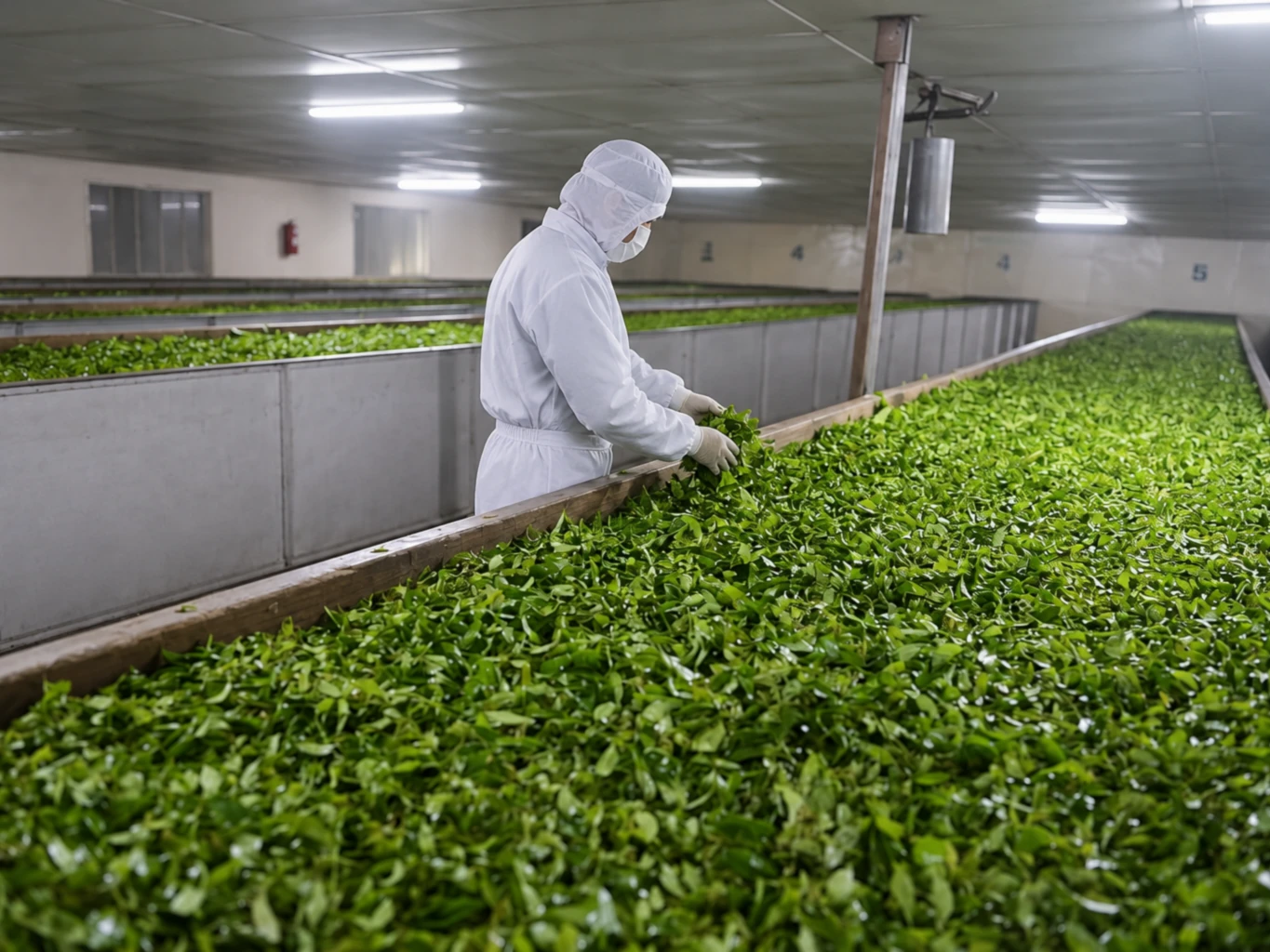Tea leaves being prepared after harvest