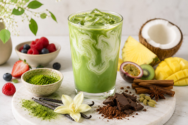 Custom flavored matcha blend concept for B2B private label programs