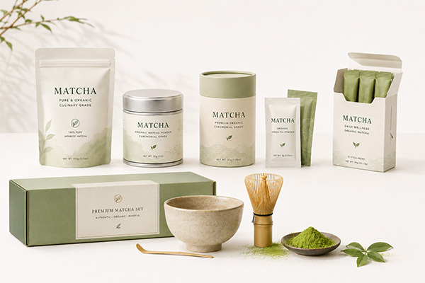 Branded matcha packaging for private-label retail programs