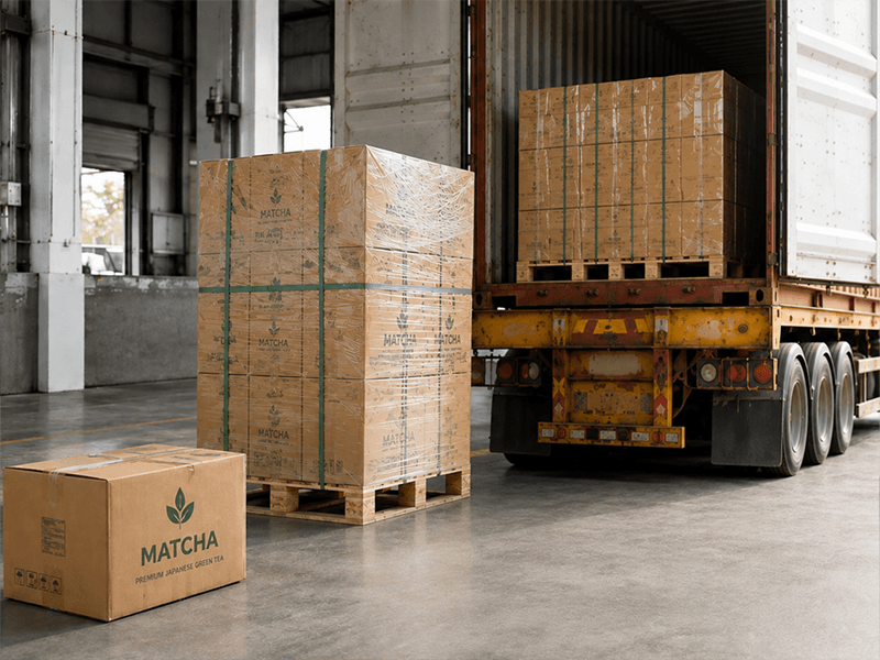 Commercial matcha shipment preparation for distributor and foodservice supply
