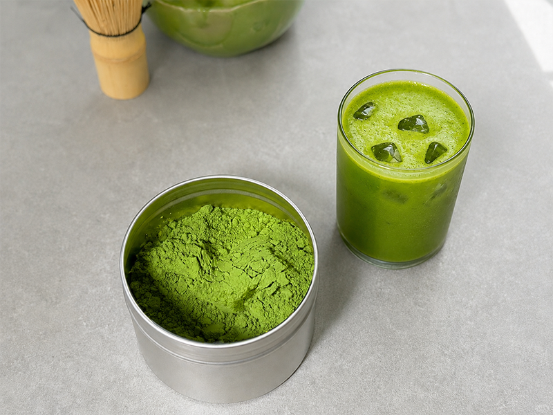 Fine ceremonial matcha powder prepared for premium tea, café and retail applications