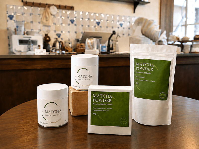 Commercial matcha beverage preparation in a café service environment