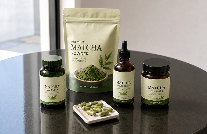 Matcha ingredient powder for supplements and functional product formulations